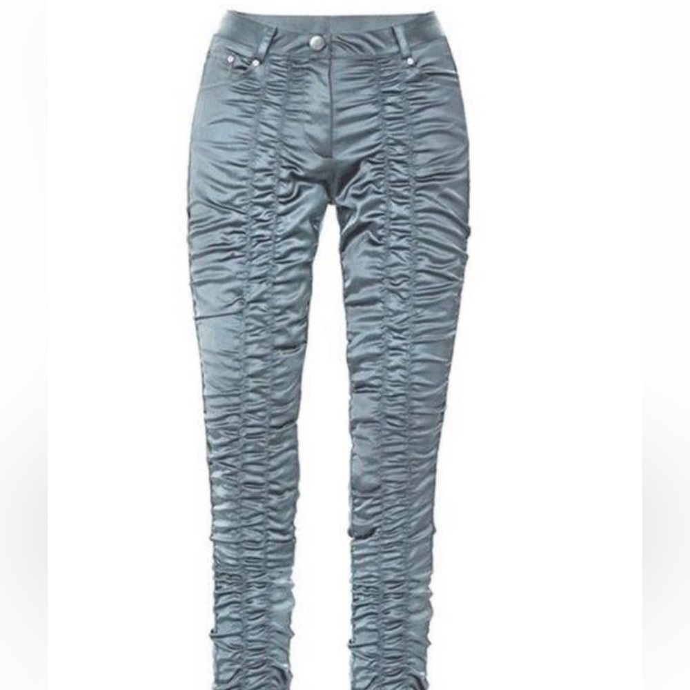 RUVE Rouched Blue Satin Pants